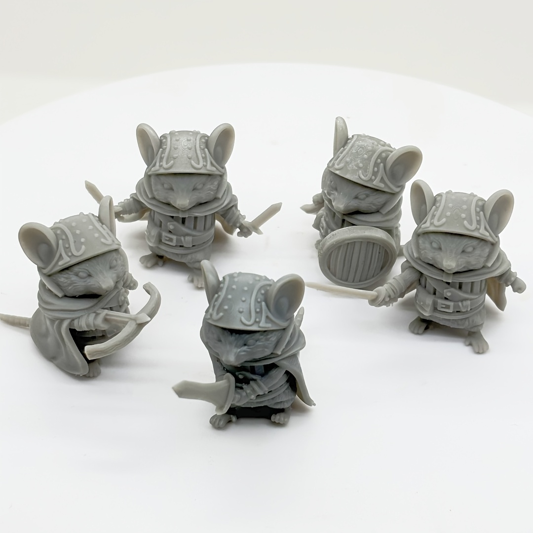 

3d Printed Mini Statues, Adorable Miniature Models, Tabletop Game Character Models In White, Rpg Statue Pieces, Ratfolk Combat Squad Figure Models.