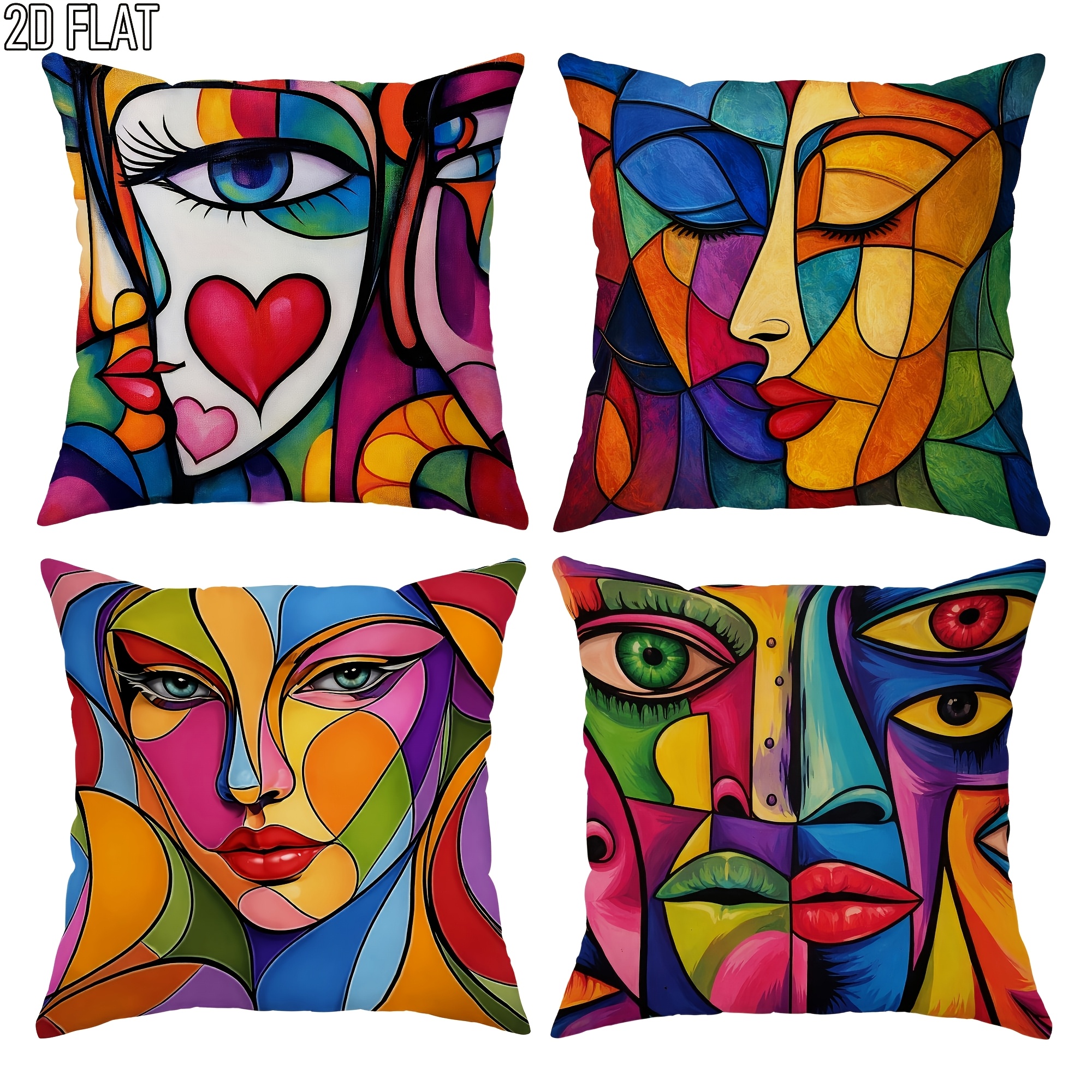 TEMU 4pcs Set 2d Flat Colorful Abstract Art Pillowcases, Vibrant Artistic Pillow Covers, Single-sided Print For Living Room, Bedroom, Sofa, And Bed