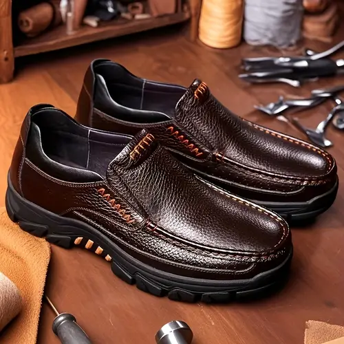 mens premium slip on loafers breathable non slip casual business large size autumn middle aged and old dad classic loafer design breathable pu upper comfy shoes