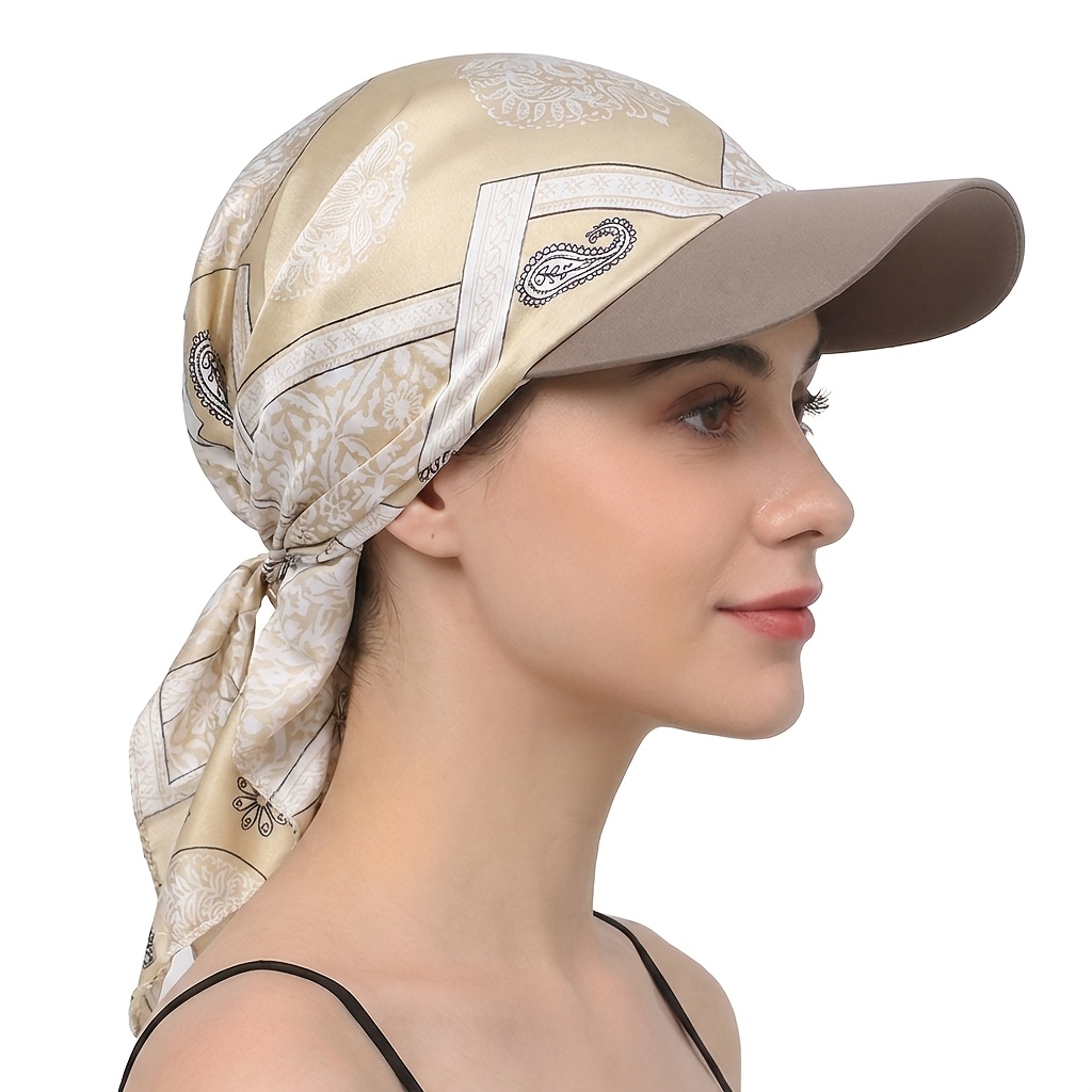 TEMU Paisley Satin Scarf Baseball Cap With Brim, Headscarf Hat, Outdoor Travel Sun Hat