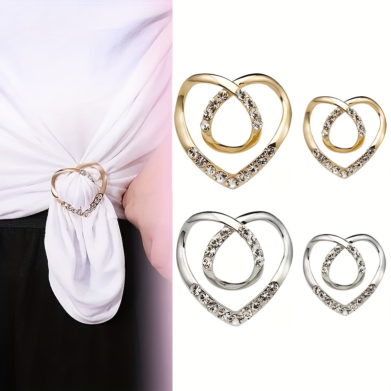 

4pcs/set Heart-shaped Artificial Rhinestone Scarf Buckle For Shirts Elegant And Simple Design With Knotting Ring