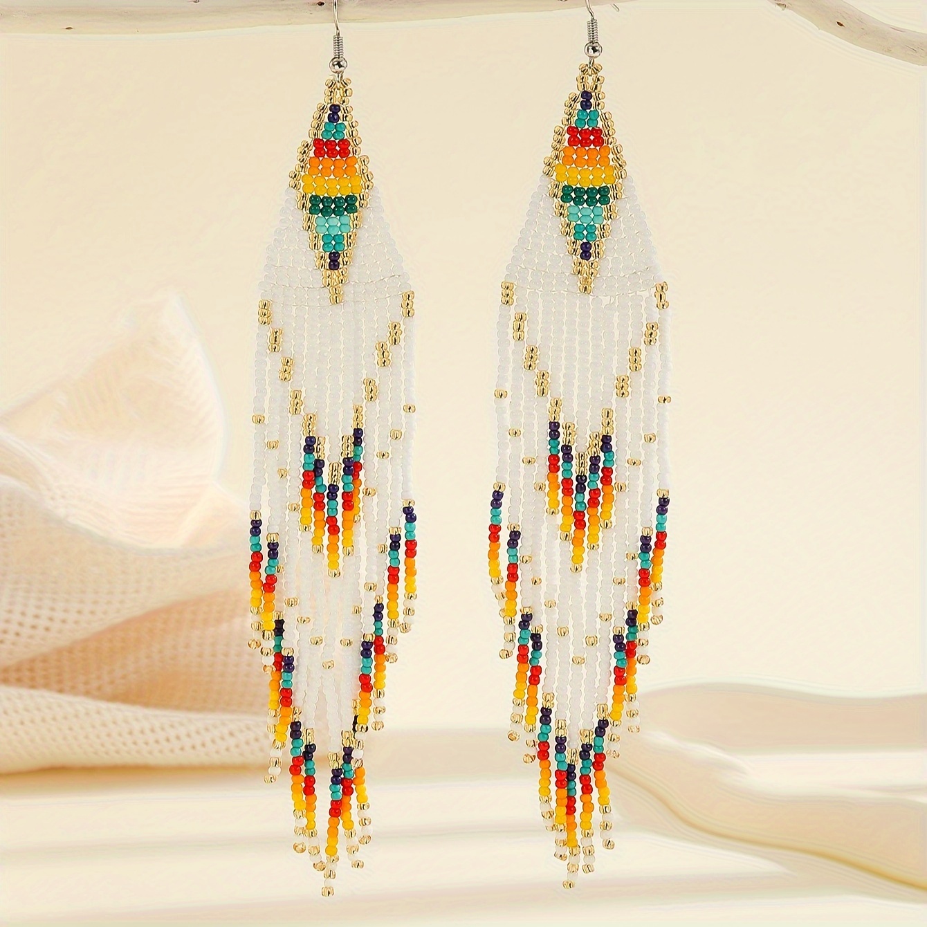 

Vintage Boho Style Beaded Tassel Drop & Dangle Earrings With Copper Ear Hooks For Daily And Vacation Wear
