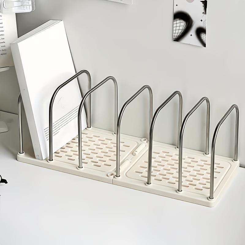 TEMU New Upgraded 1pc Desktop Bookshelf, Non-slip Base With Adjustable Dividers, Vertical Small Bookend Shelf, Modern Minimalist Desk Organizer,