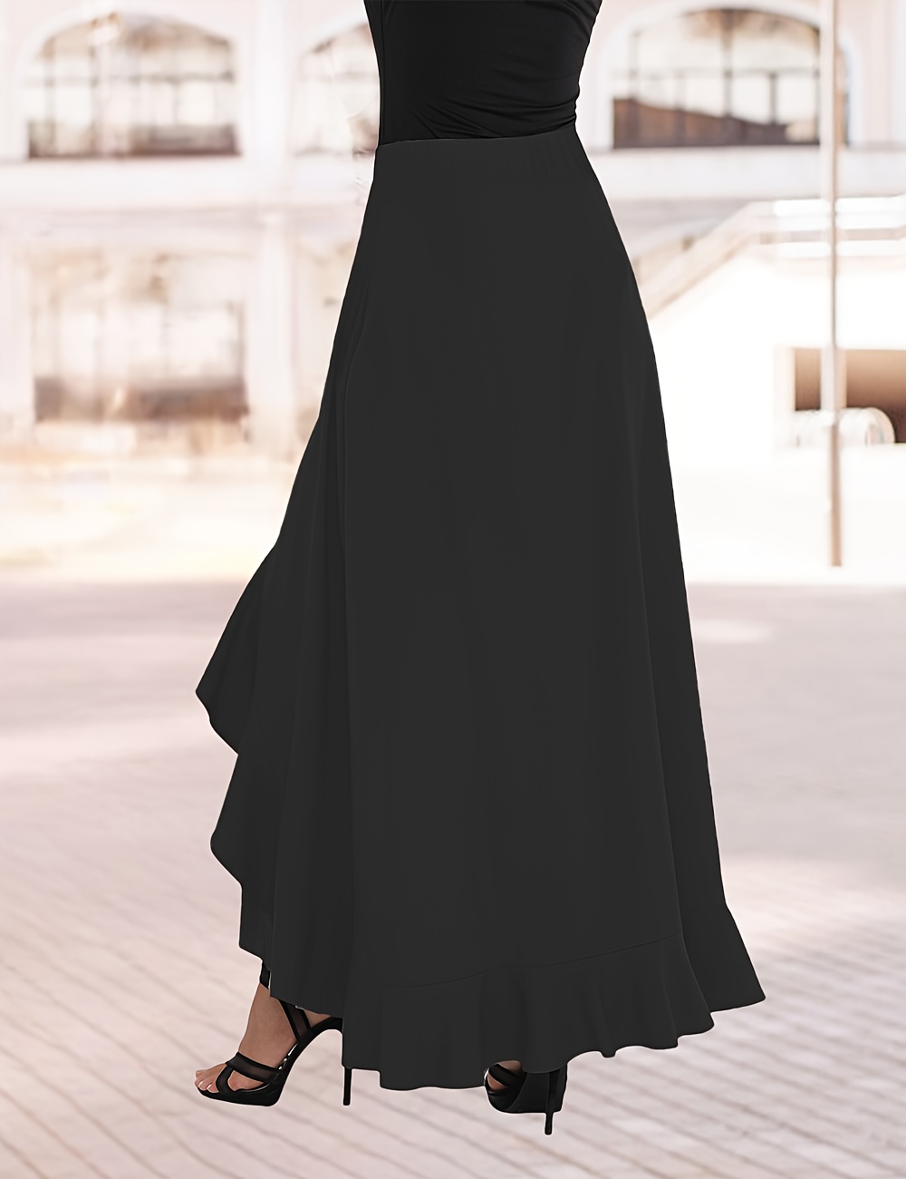 womens elegant high waisted ruffle maxi pants full length - Temu