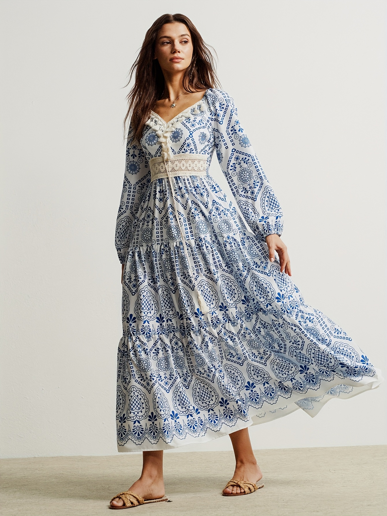 chinese dress ladies Knit Fringe Maxi Dress S Oatmeal by Lane 201