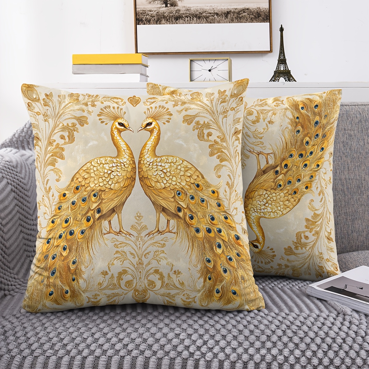 TEMU Ensemble de 2 taies d'oreiller élégantes à motif royal, fabriquées en peluche courte de haute qualité, design tendance, impression , 18 pouces