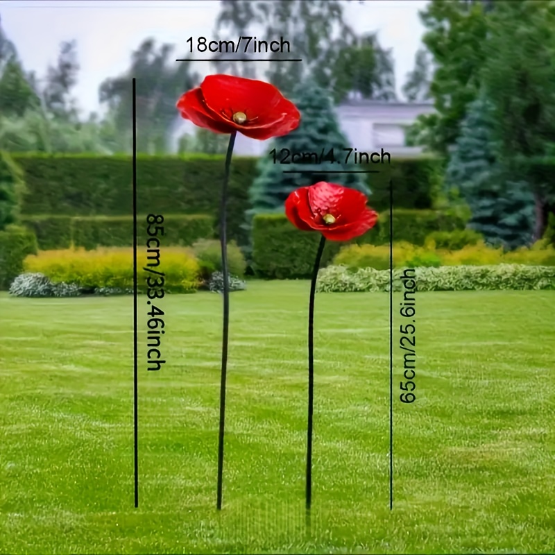 E-shop 2 Stück Metall-Gartenstecker, bunte Mohnblumen-Gartendeko, geeignet für Frühling, Sommer, Herbst Winter im Außenbereich – 2 Stile für hohe