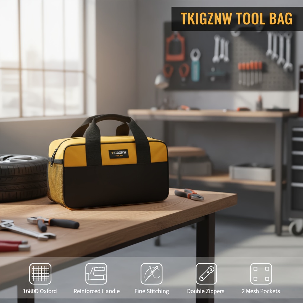 TEMU 14 Inch Small Tool Tote Bag, Wide Mouth Zipper Bag, Tool Organizer Bag Yellow