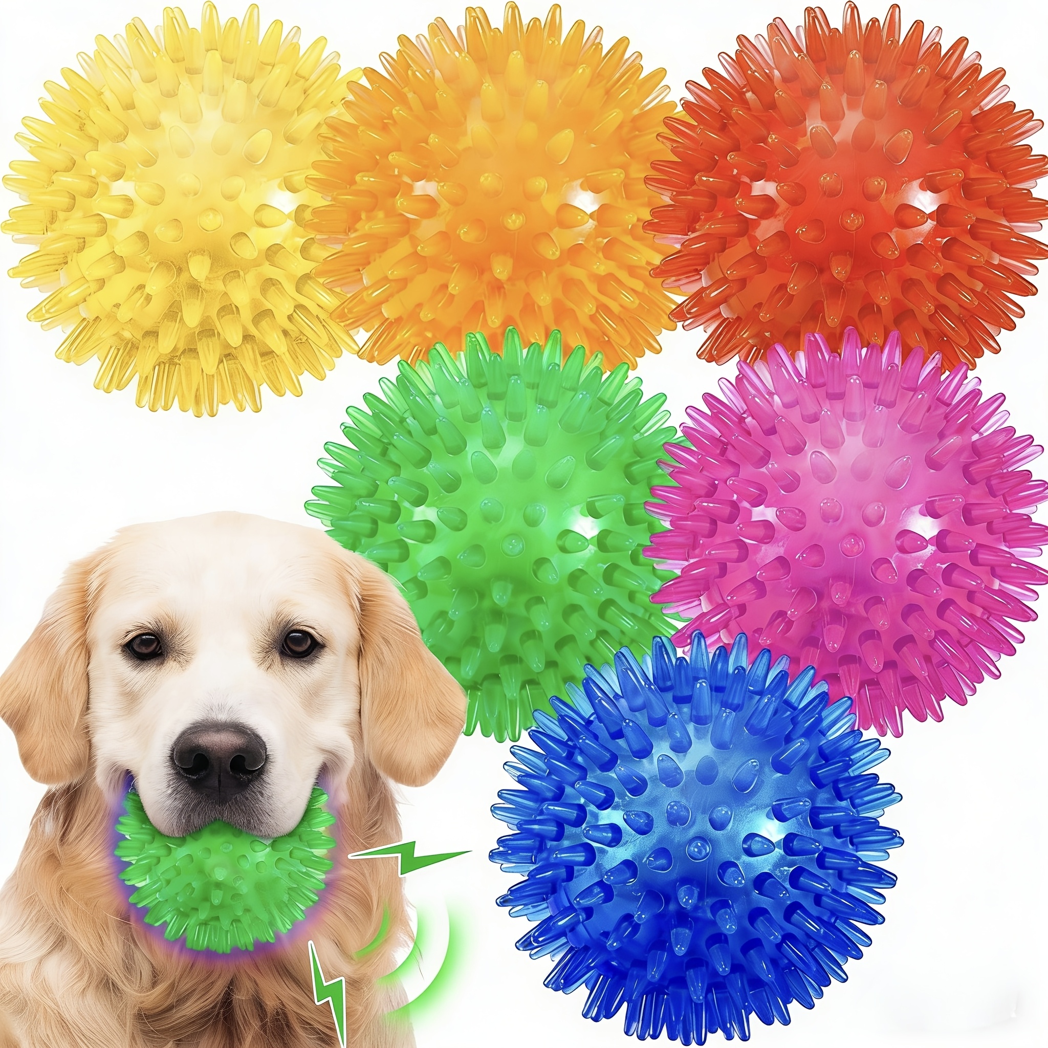 TEMU Jouets à bille couineurs pour chien (lot de 4/6) Jouets à mâcher pour chiot pour la poussée dentaire, BPA et non toxiques, balles à picots pour