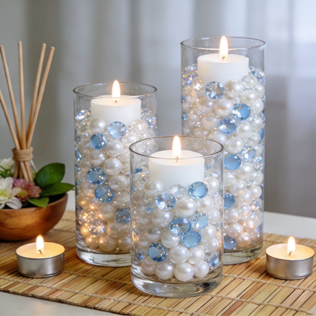 E-shop 1300 Stück schwebende Perlen, blaue durchsichtige Kunstdiamanten Vasenfüller Acrylkristall-Edelsteine, Tischstreuteile, Vasenfüller für