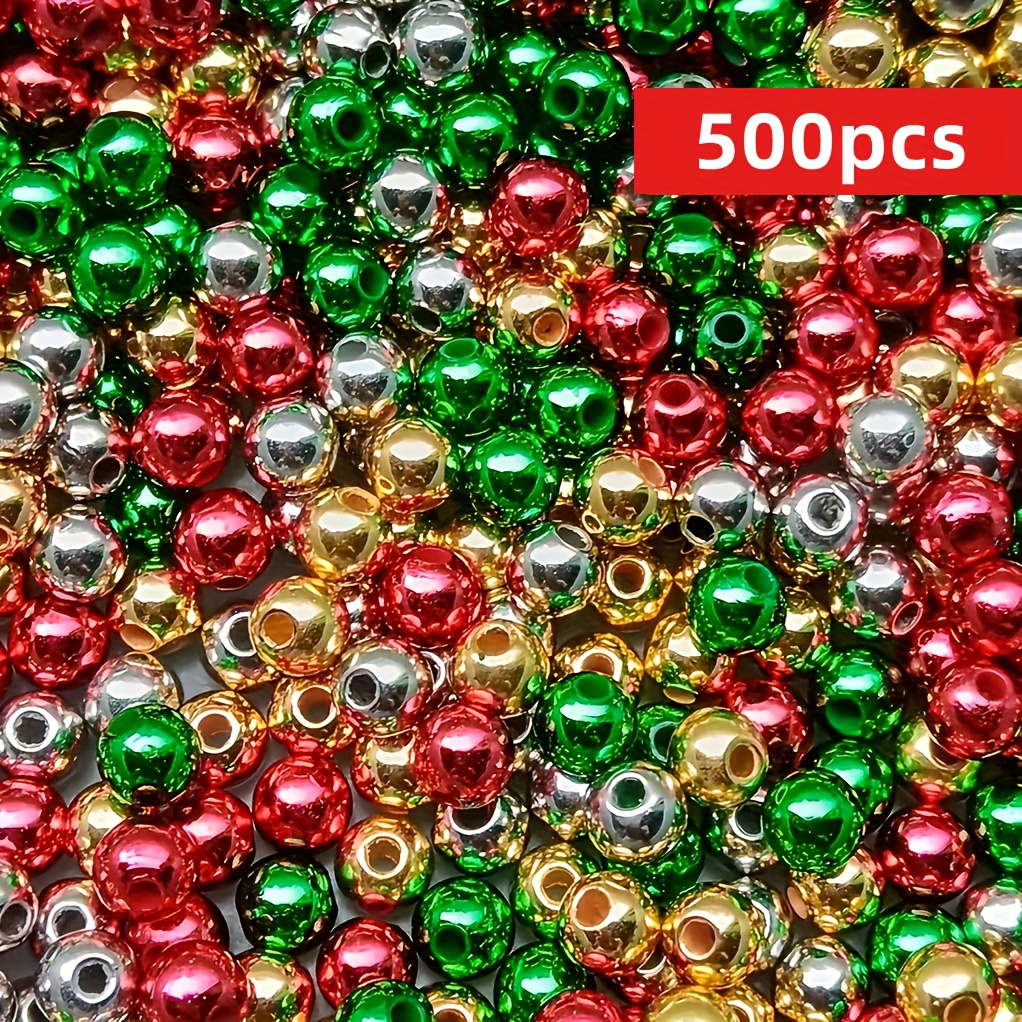 TEMU 500/250pcs 6mm Green, Red, Golden, Silvery Christmas Mixed Loose Bead Beads, Made Into Handmade Christmas Gifts, Used For Jewelry Making