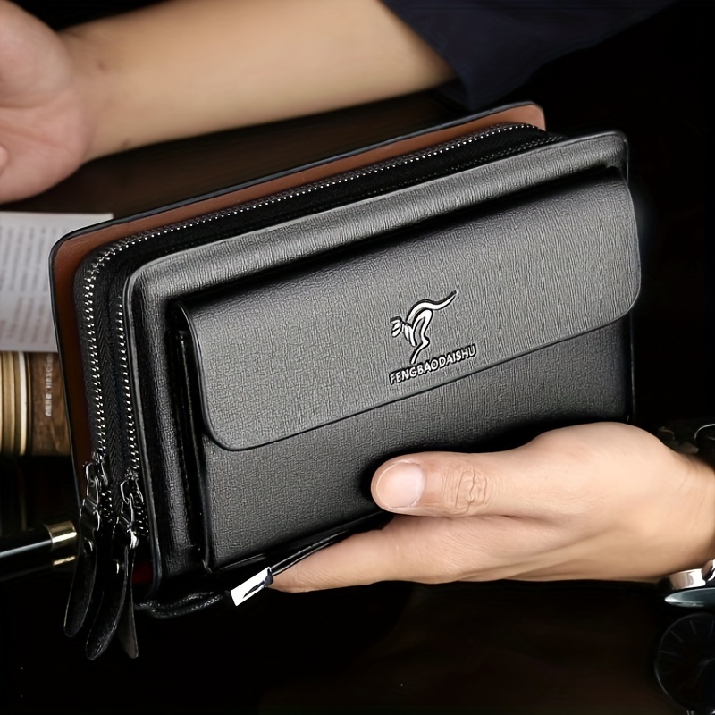 

Men's Faux Leather Business Clutch With Multiple Compartments, Portable Handheld Bag For Daily And Business Use - Waterproof And Easy Maintenance