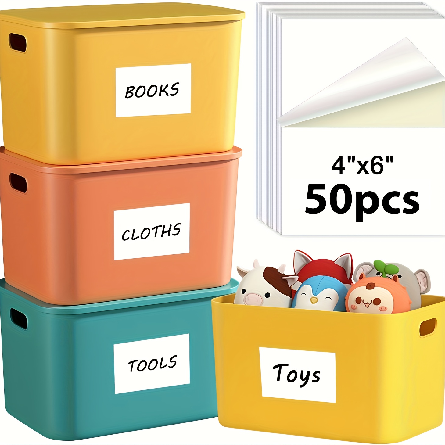 Image of 50pcs/100pcs/150pcs Storage Box Labels, 6 X 4 Inch Storage Box Removable Labels, Tear-resistant Storage Box Labels, Matte White Blank Box Labels, Suitable For Schools, Homes And Businesses