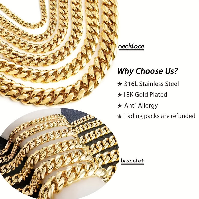 18K Plated Golden 5-Layer Cuban Link Chain, Gift for Her