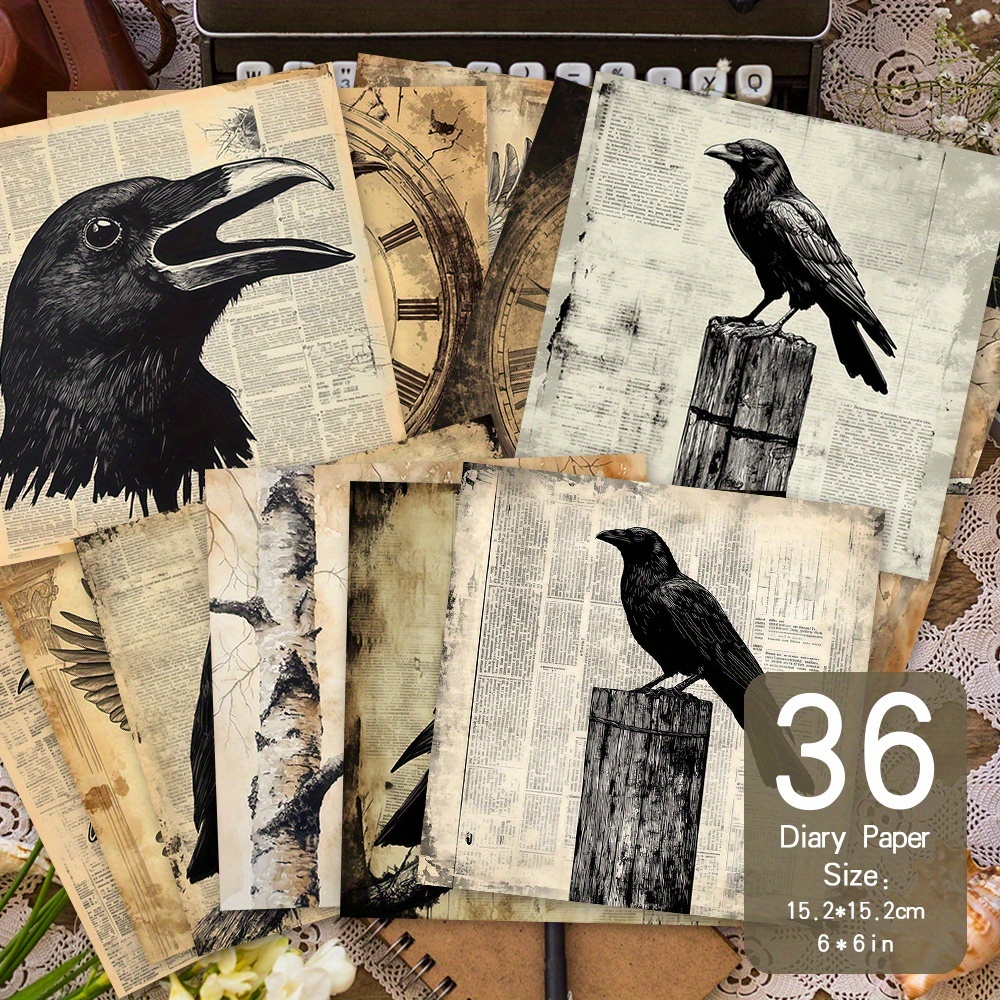 Image of 36 Sheets Paper, 6x6 Inches, Ideal For Journals, Handmade Cards, Albums, Gift Wrapping, Gift Packaging, Album Planner, Decorative Paper - Crow Newspaper