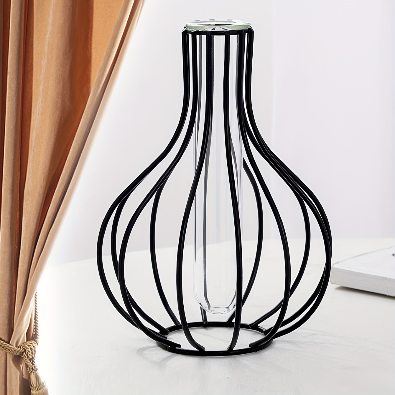 

1pc Flower Vase, Geometric Nordic Simple Glass Test Tube Metal Plant Holder, Modern Home Decor Glass Vase Hydroponic Plant Flower Vase Iron Floral Vase
