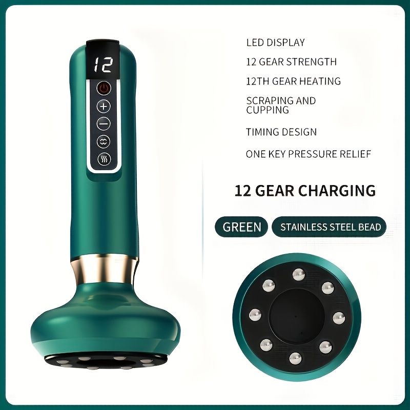electric vacuum cupping massager 12 levels body gua sha   tool usb rechargeable with 1500mah lithium battery   in white green gray