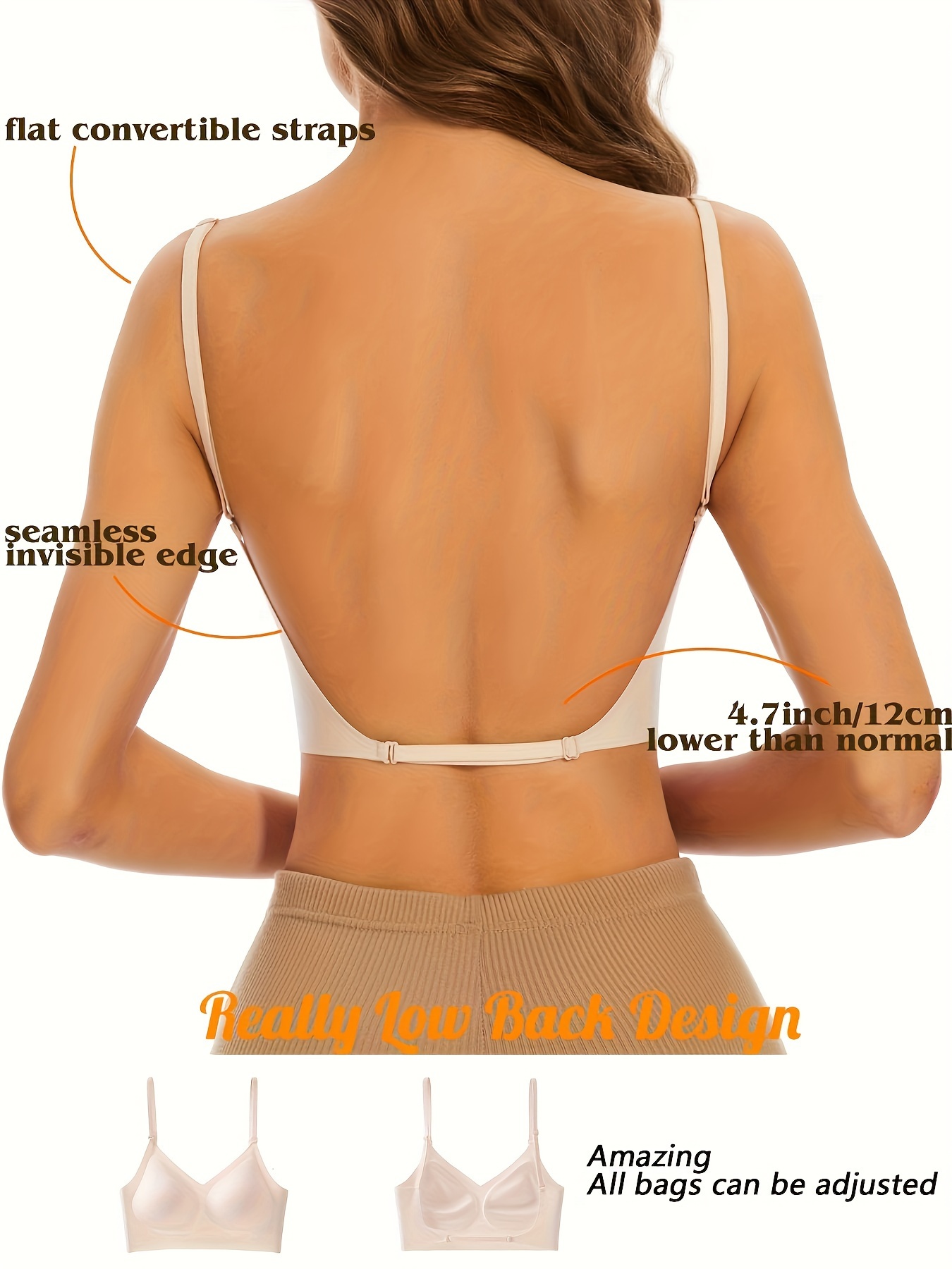 Seamless Backless T-Shirt Bra for Women - Sexy, Wireless with Removable Pads, Nylon & Elastane Blend, Hand Washable
