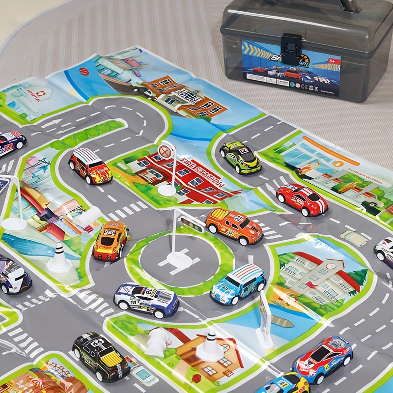 hot 56pcs set 48 pull back toy metal cars 8 accessories with storage box halloween and christmas gifts for boys and girls