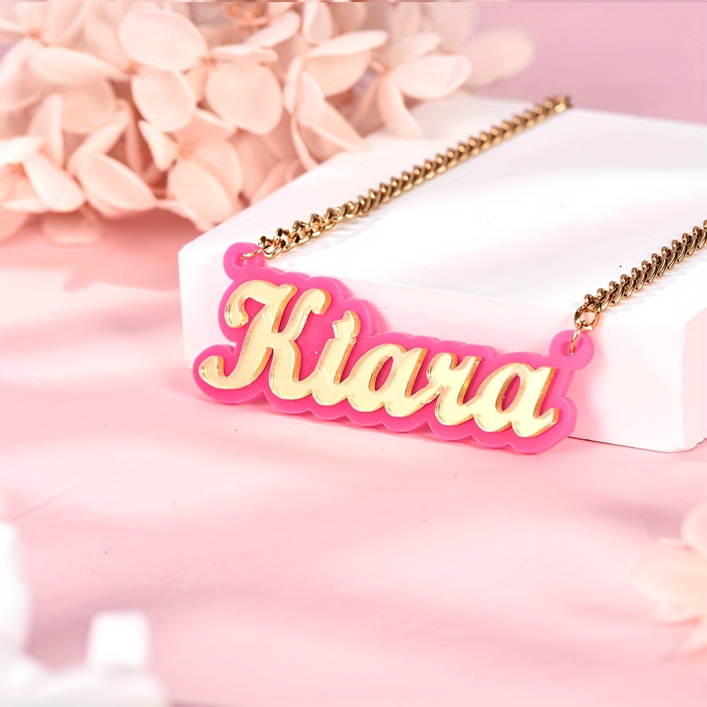 

Custom Acrylic Name Pendant Necklace Personalized Nameplate With Cuban Chain Cool Sweet Style Special Fashion Women Jewelry Gift