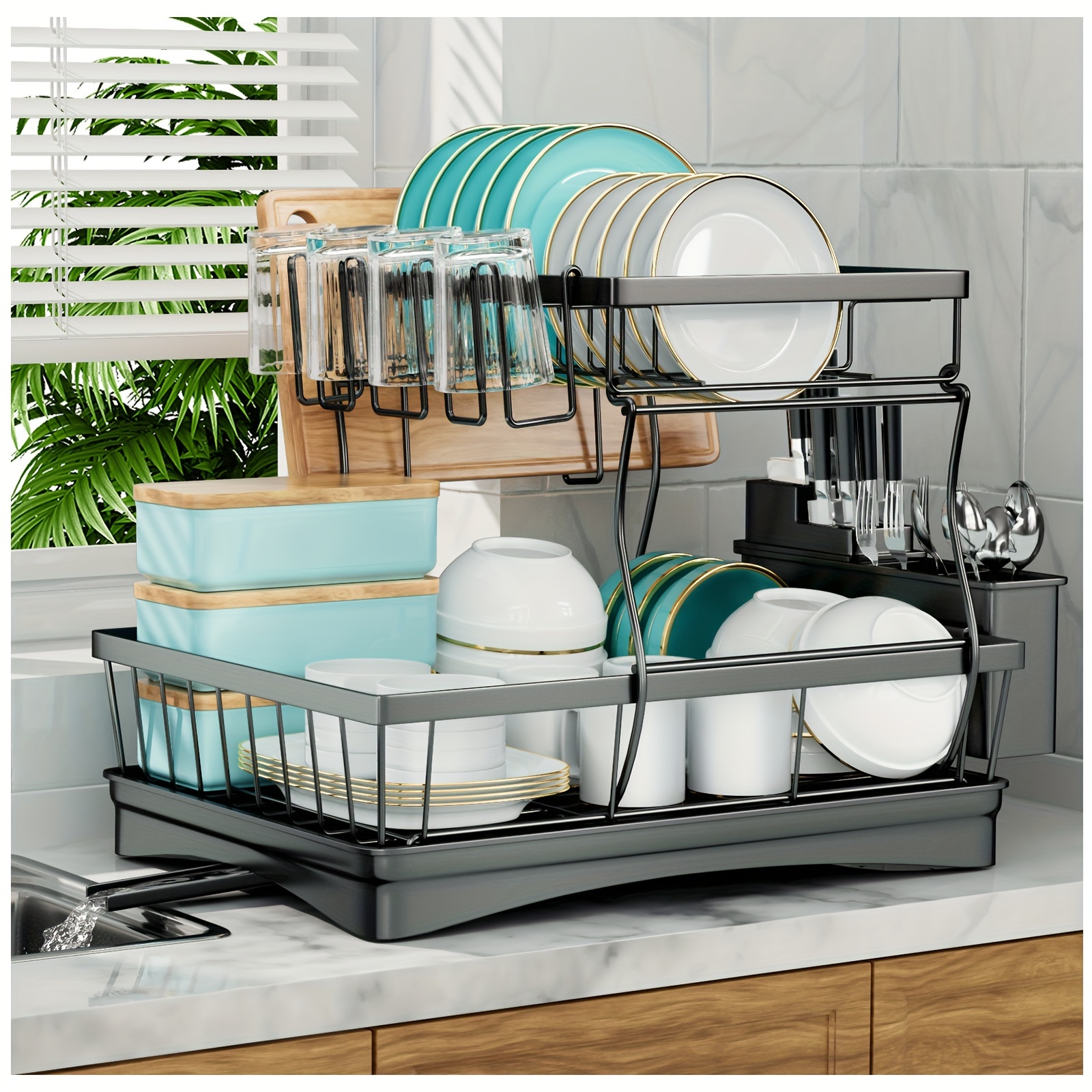 space saving 2 layer high capacity sink with bowl and dish holder above   with cutting board bowl and cup holder kitchen organizer durable Product details 1