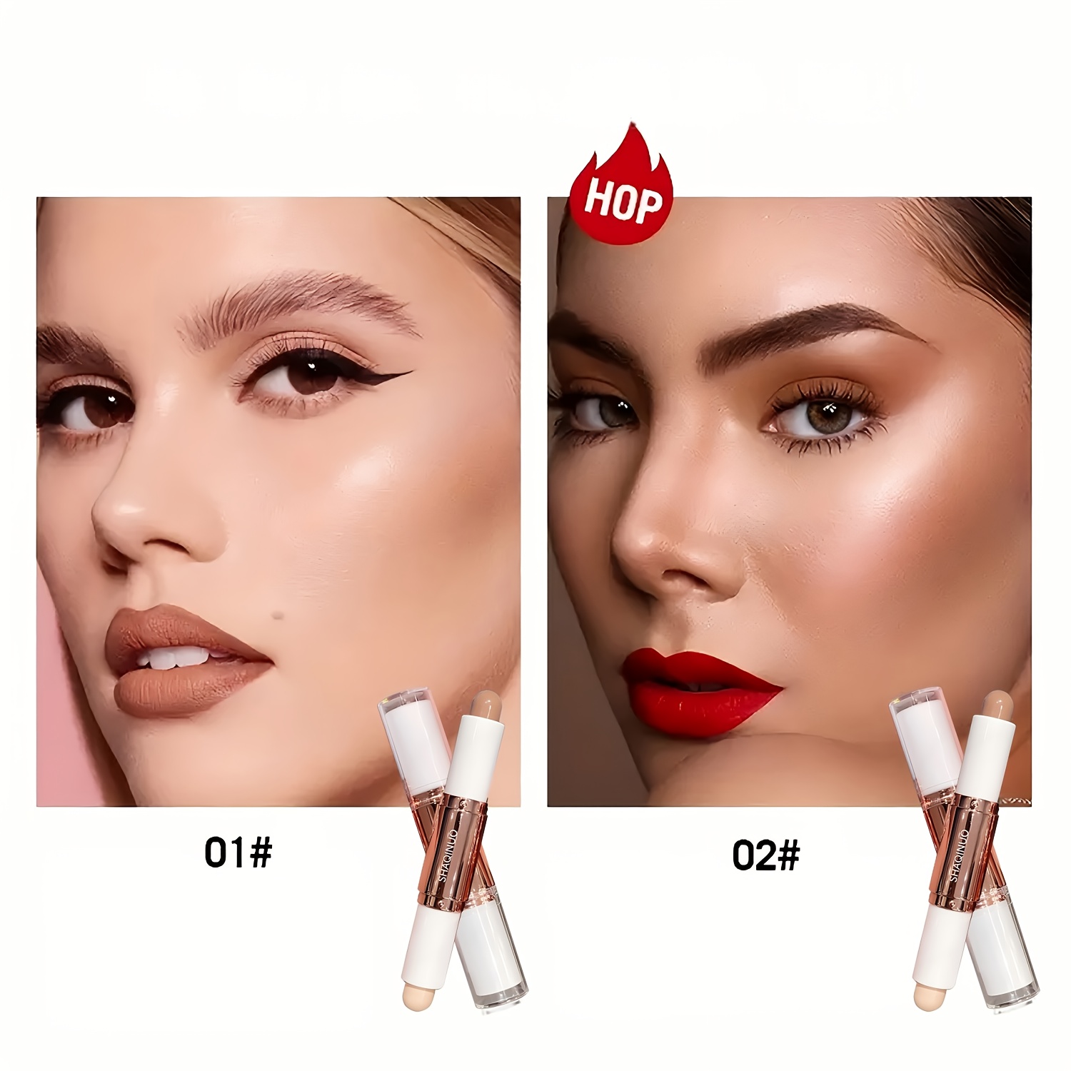 TEMU Set Of 2, Double-ended Highlighter And Contour Stick That Shapes Facial Features For Added Depth. Waterproof And Resistant To Sweat, Providing