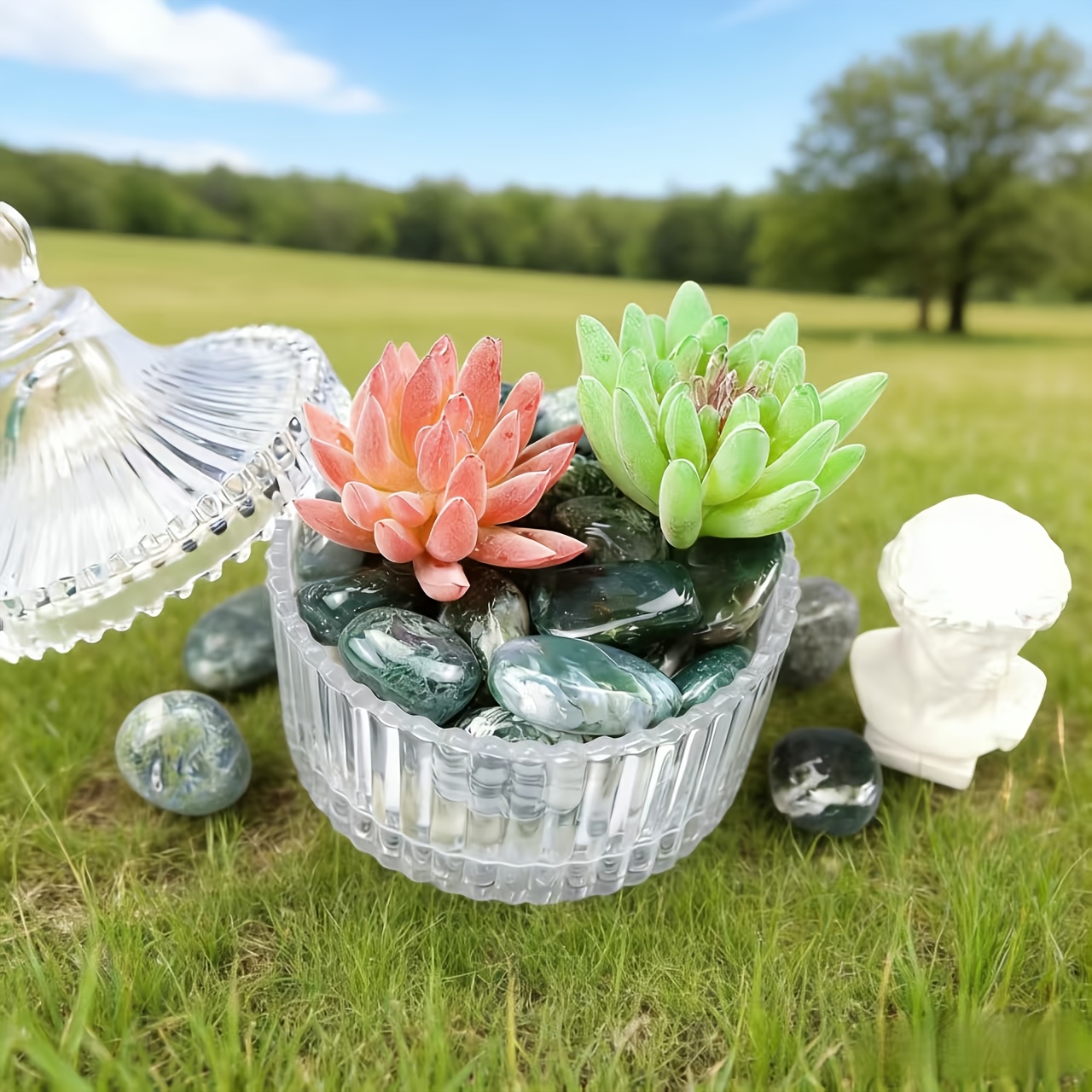 Natural Moss Agate Tumbled Stones, Large Polished Pocket Stones