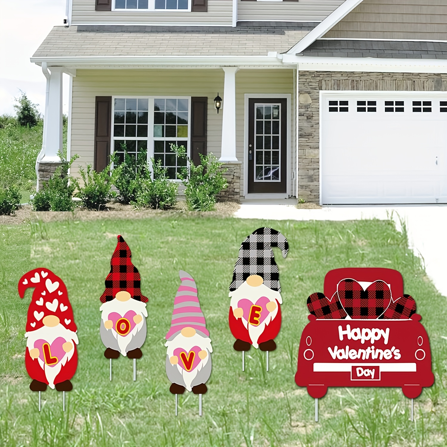 

Outdoor Garden Decoration For Valentine's Day Featuring A Gnome With A Heart, Valentine's Day Parties, Includes 15pcs.