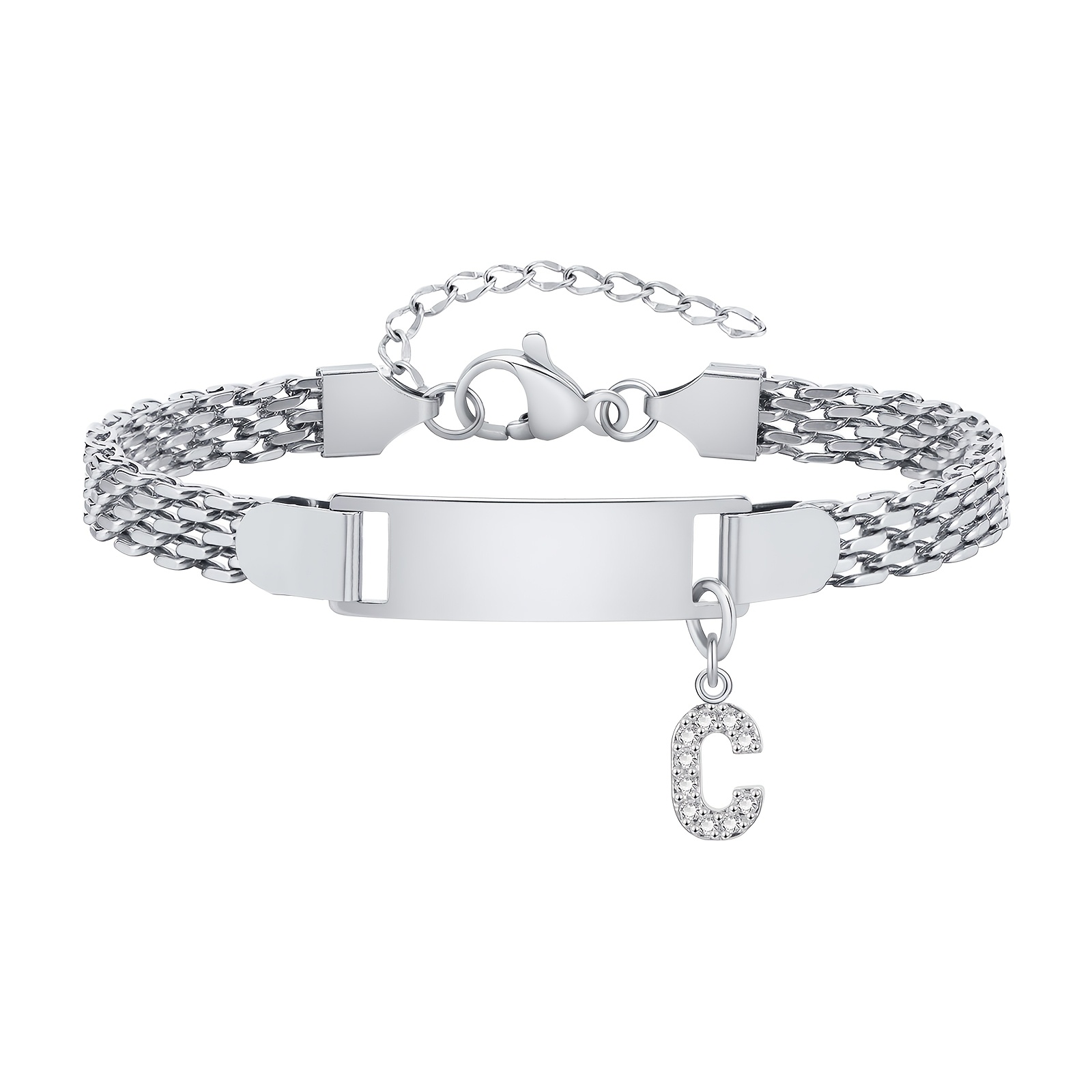 Personalized Engraved Name Bracelet with Synthetic Zirconia Charm