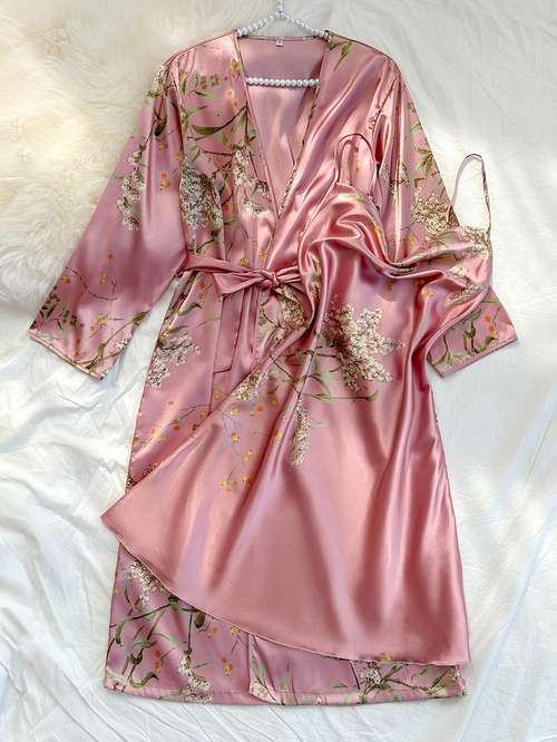 Pyjama Femme été En Coton - Imprimé Floral - Manches Longues - Ensemble Chic Et Confortable Pour La Nuit