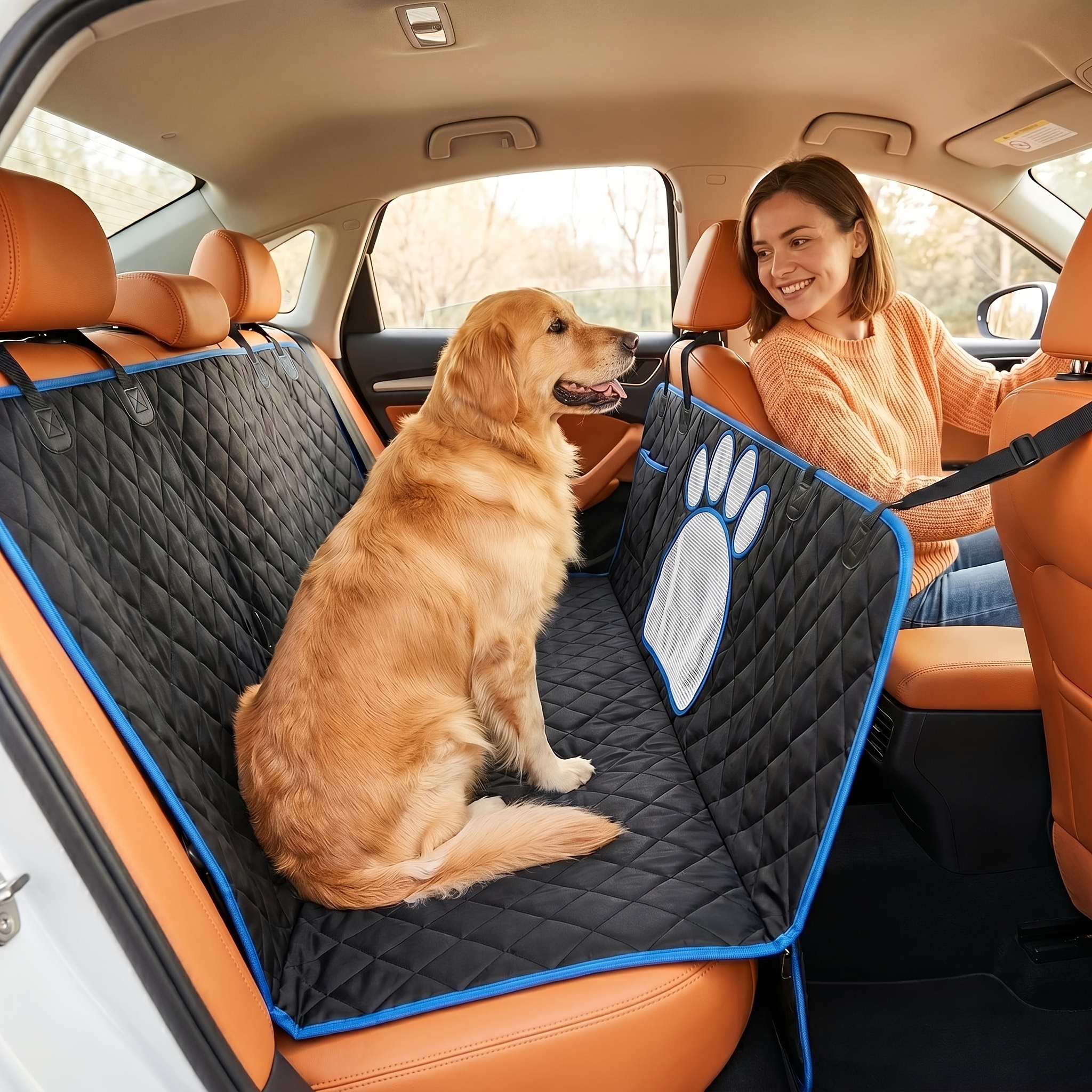 Pet Dog Seat Cover, Hammock-, Anti-slip, Durable And Soft Rear Seat Cover For Pets. Made Of Thickened 600d Heavy-duty Fabric, This Fits Sedans, Trucks, And Suvs. An Open Mesh Dog Car Seat Cushion