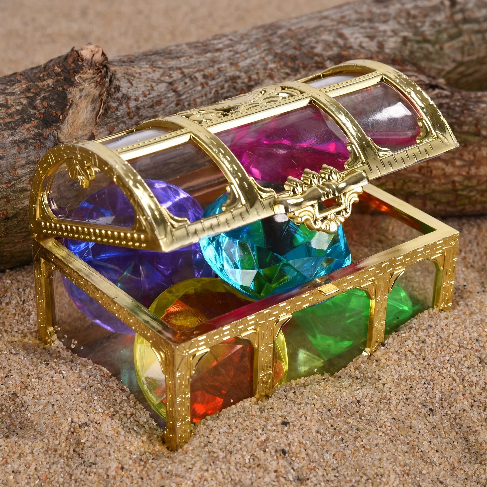 10pcs gem with treasure pirate chest box summer underwater acrylic gemstones set 10pcs faceted acrylic pendants and a pirate box details 2