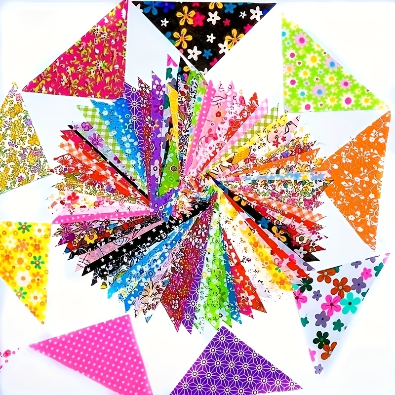 TEMU 200pcs Of Floral And Geometric Pre Cut Triangular Fabrics - Vibrant Patterns, Made Of Cotton, Perfect For Scrapbooking, Hand Sewing, And Diy