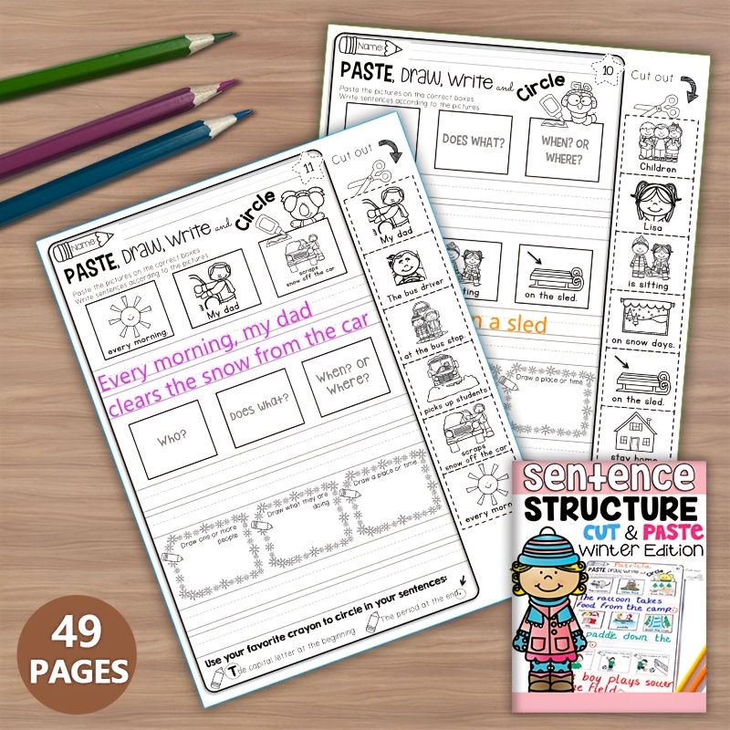 

49-page Winter & Workbook For - Activities, Homeschool & Classroom Use, White Paper, Worksheets