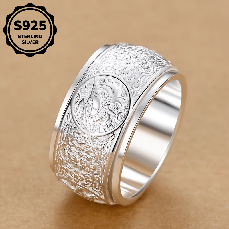 Image of 1pc S925 925 Silver Light Luxury Retro Phoenix Textured Rotatable Men And Women Ring Decompression Size 7.5-12.5 Optional High-quality Jewelry Rotating