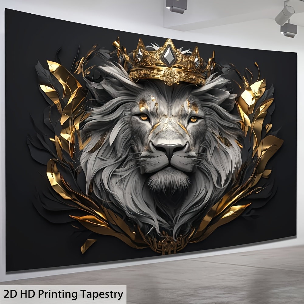 Majestätischer Löwe Mit Krone Wandteppich Für Wohnzimmer Deko_voghion.com