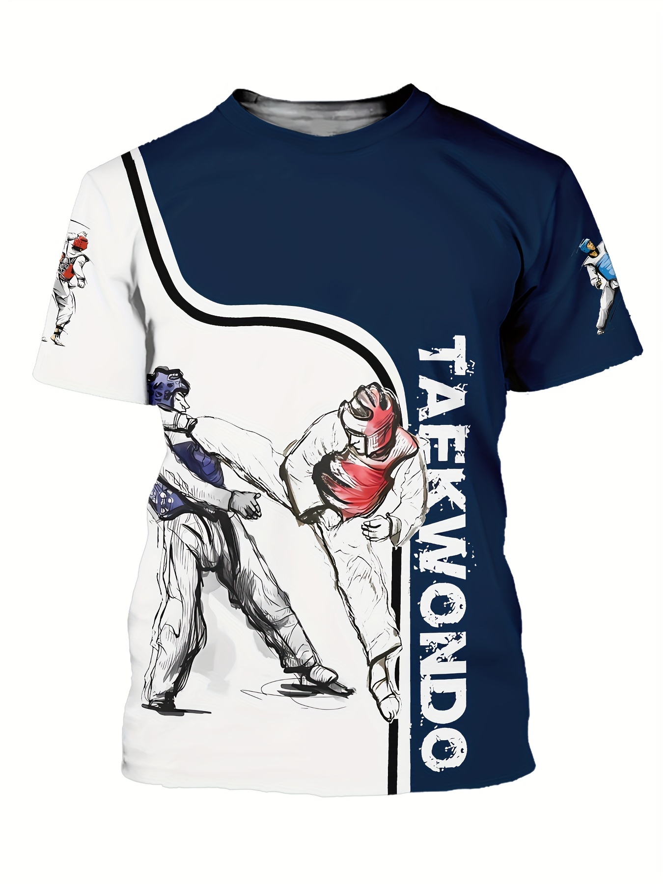 *'* Taekwondo Print T-Shirt, Casual Breathable Fabric Graphic Tee, Street  Style Short Sleeve Shirt