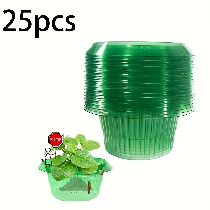 Image of 25-pack Of Green Transparent Circular Snail And Slug Protection Covers - Reusable Plastic Collars For Garden Snails And