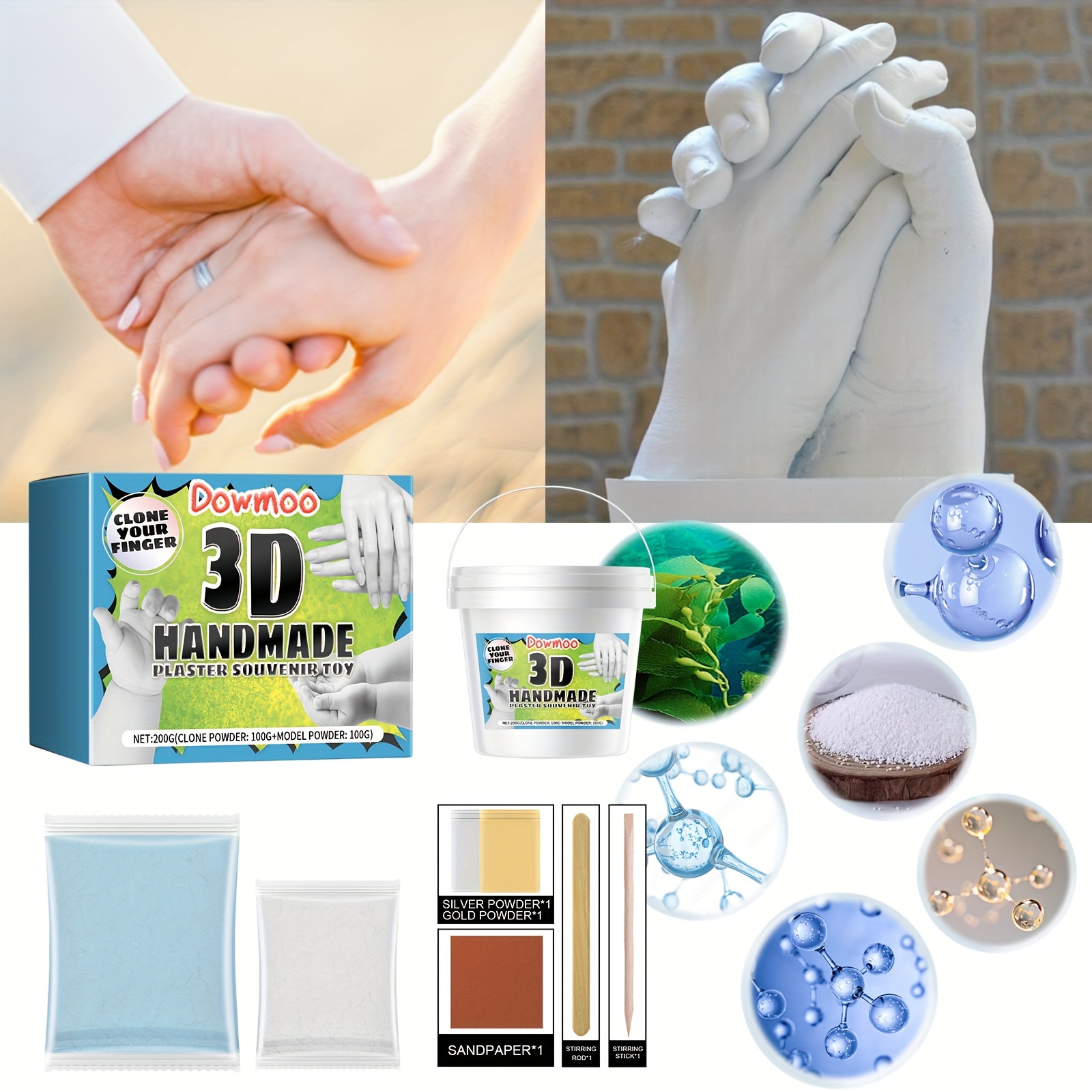 

3d Clone Powder Hand Casting Kit - Diy Keepsake Hand Mold Craft Set, Unique Wedding Anniversary Gift, Perfect For Family Friends - Includes Molding Powder, Plaster, Sandpaper & Instructions