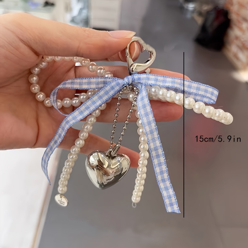 Pearl Streamer Bow Love Heart Pendant Bag Charm
