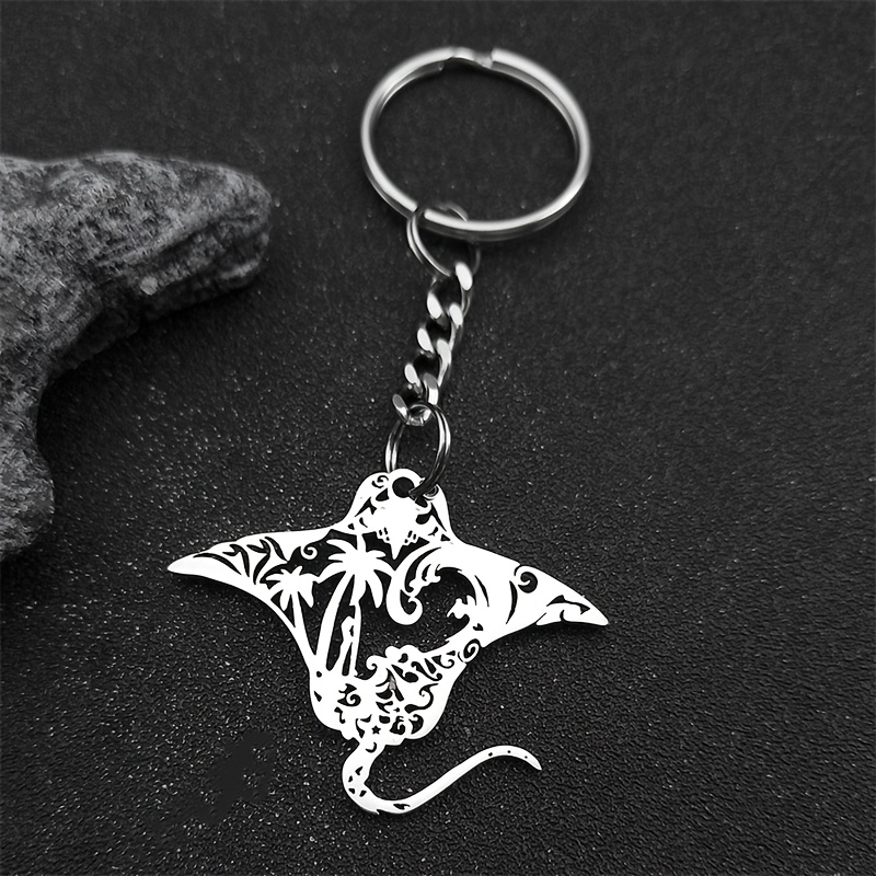 E-shop Meerteufel Fisch Schlüsselanhänger für Frauen Männer Edelstahl Gold Silber Kokospalme Natur Schlüsselkette Schmuck
