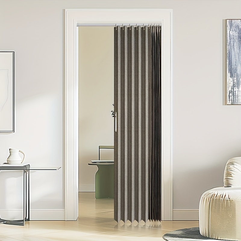 

1pc Traditional Pleated Blackout Door Curtain, Vertical Blinds Folding Panel, High-temperature With Hanging Rings, Ideal For Bathroom Door Partition