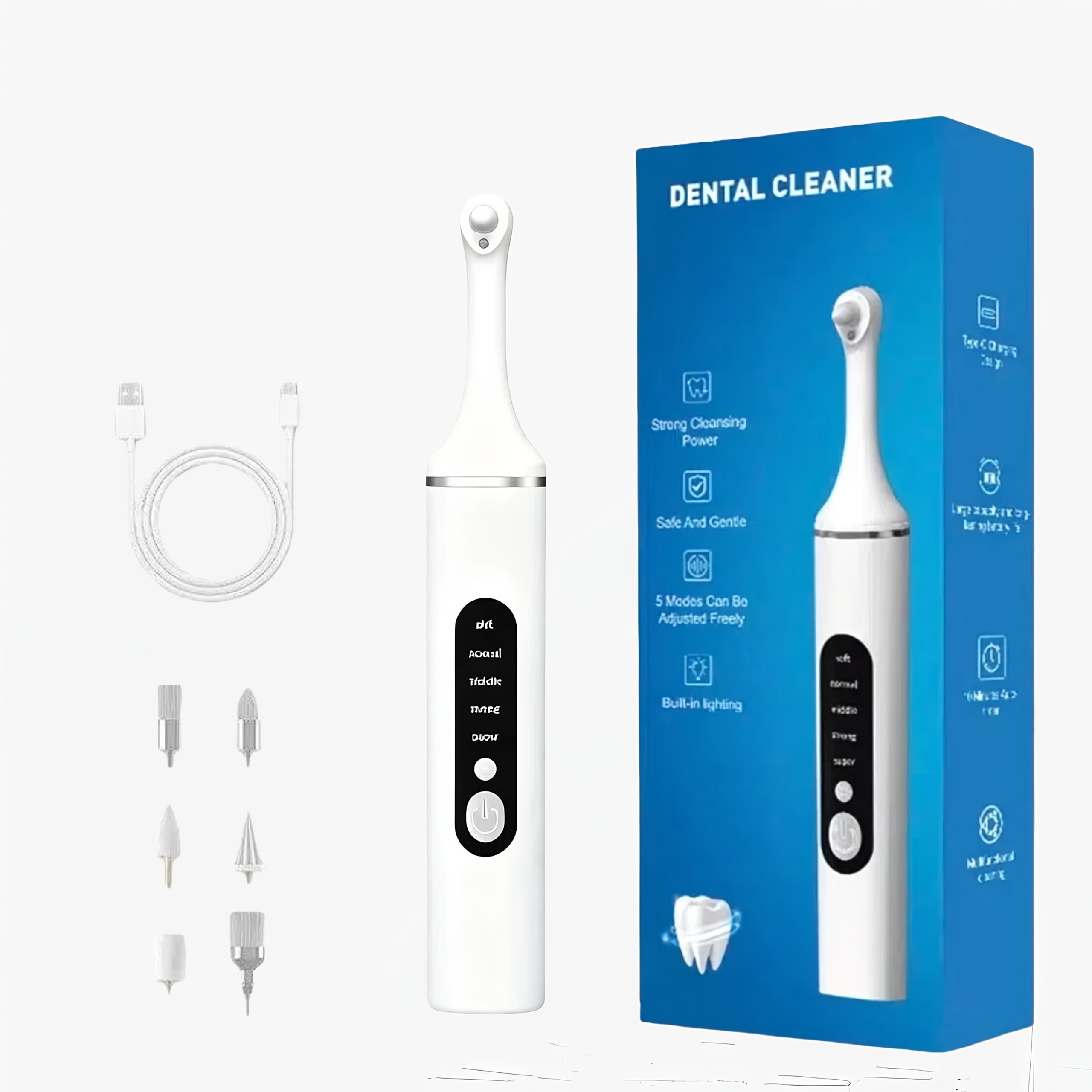 Image of Tooth Polisher, Rechargeable Teeth Whitening Kit For Teeth Cleaning And Whitening, With 6 Brush Heads, Led Light, Convenient Personal Care Kit For Home Use (white)