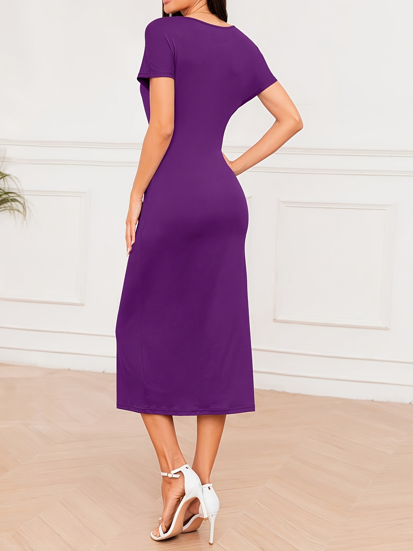fitted lace wedding dress Shop Purple Solid Midi Sleeveless Dress - Casual A-Line main image 1