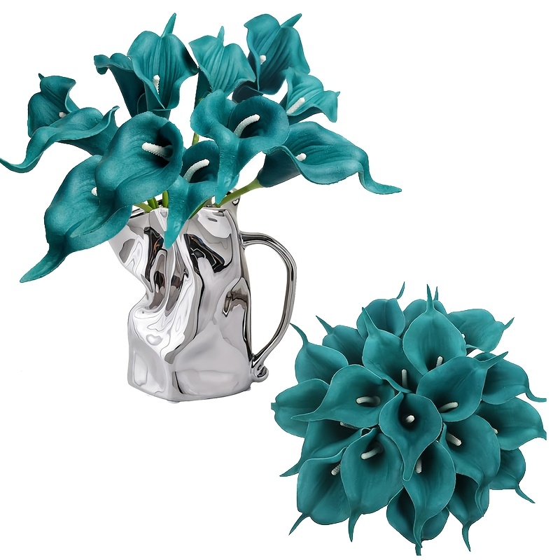 

12pcs Teal Artificial Horseshoe Lily Flowers - For Home Decor, Tabletop, Wedding Bouquets, Christmas, Halloween, Valentine's, Day - Plastic, No Container, Maintenance-free