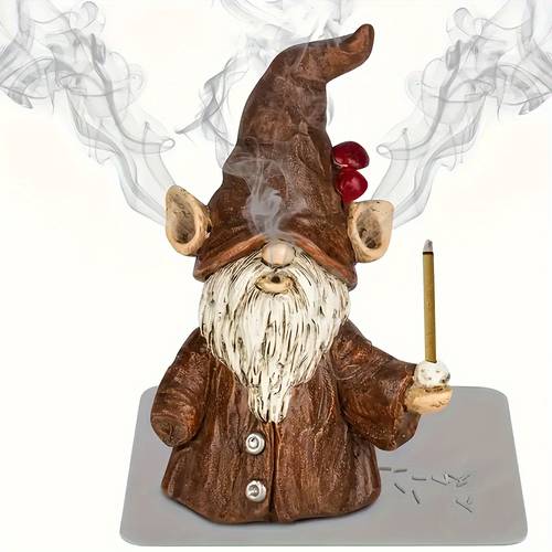 1 whimsical gnome incense holder handcrafted resin aromatherapy diffuser with smoke feature ideal for yoga meditation decor unique gift for holidays yoga accessory whimsical gnome design detailed
