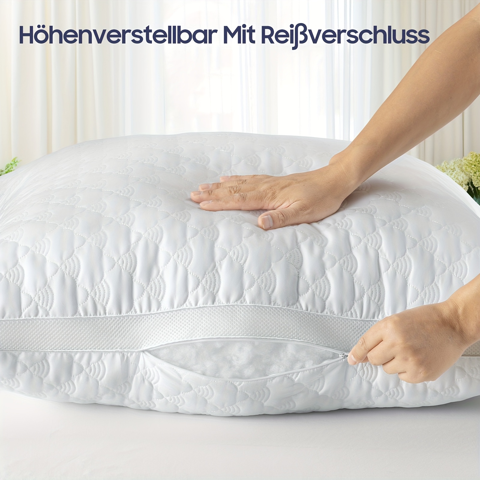 BedStory 2pcs Set Of Pillows, 80x80cm Or 40x80cm, with Zipper, Microfiber Pillows, Height Adjustable, Breathable, Washable, Soft And Supportive, White