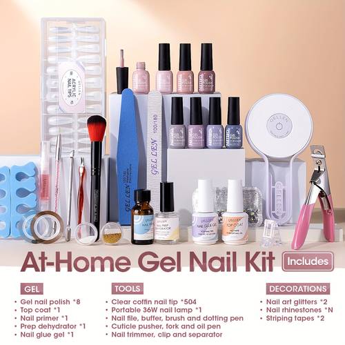 gel nail polish kit with light gel nail polish set starter kit with led lamp 8 colors retro tone sheer gel nail polish with nail dehydrator and primer soak off nail gel manicure set