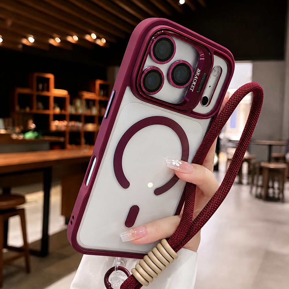 TEMU Coque de téléphone - Nouvelle mode, cordon, support de lentille invisible facile, coque de téléphone magnétique adaptée pour iPhone 18 17 16 15