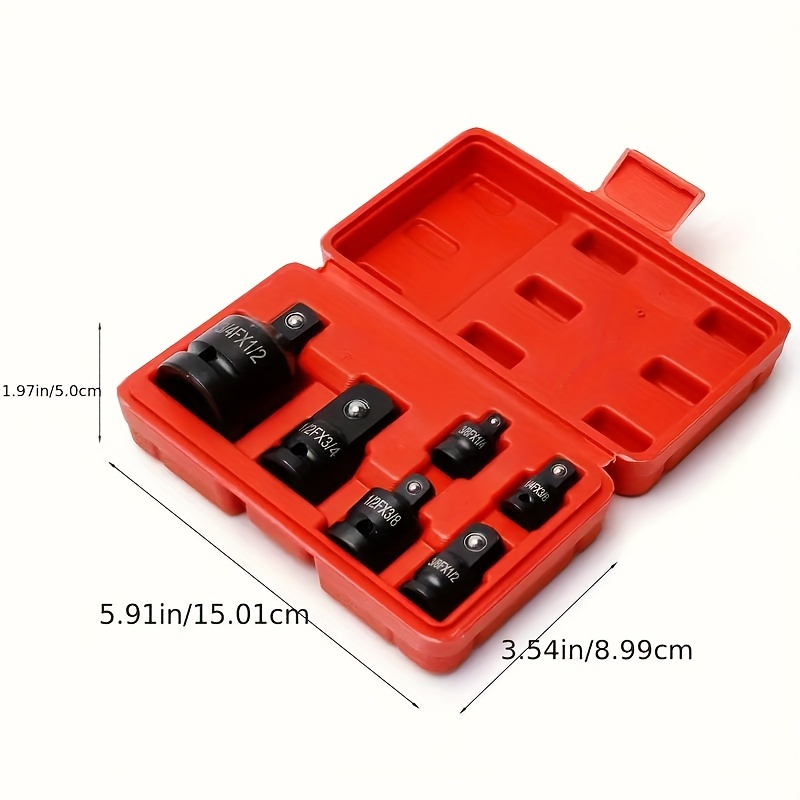 TEMU 6pcs Impact Adapter & Reducer Socket Set - Versatile Sizes & Durable Cr-mo Steel With Secure Ball Detent - Ideal For Auto Repair, Mechanical Work With Protective Case